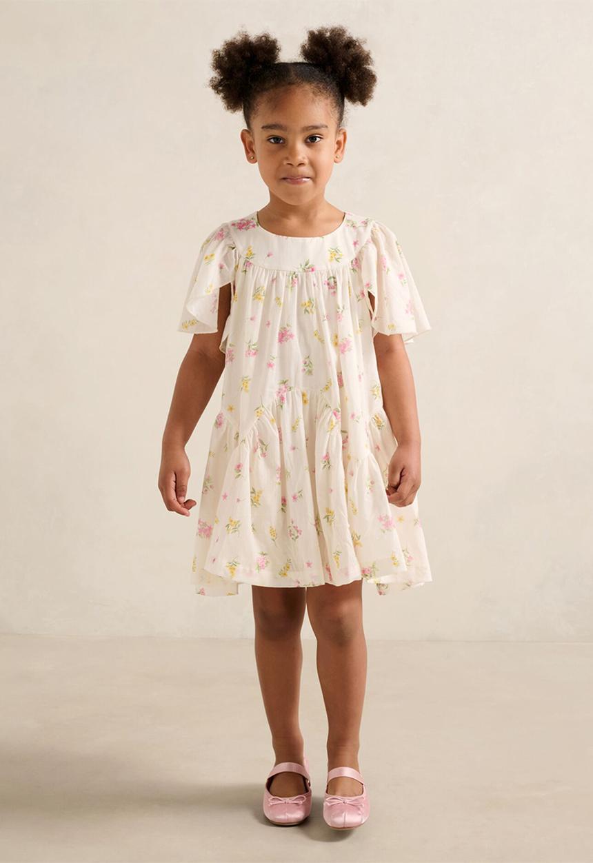 Forever New - Dove Girls Curved Panel Flutter Dress - Dove Floral