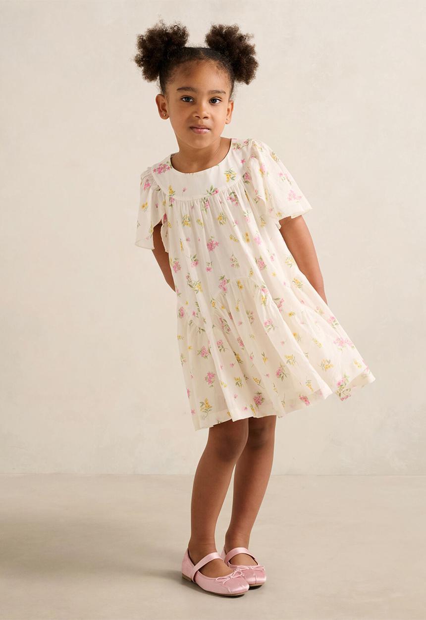 Forever New - Dove Girls Curved Panel Flutter Dress - Dove Floral
