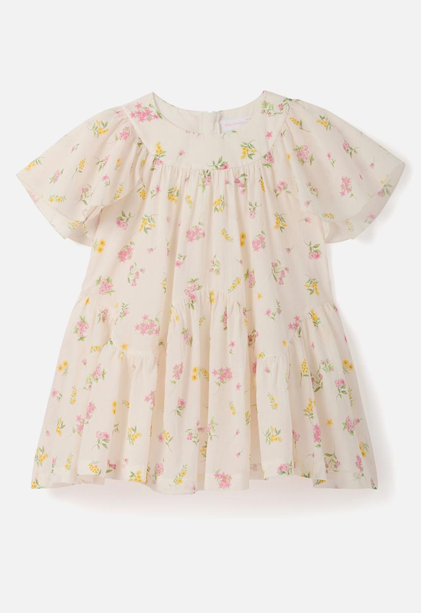 Forever New - Dove Girls Curved Panel Flutter Dress - Dove Floral