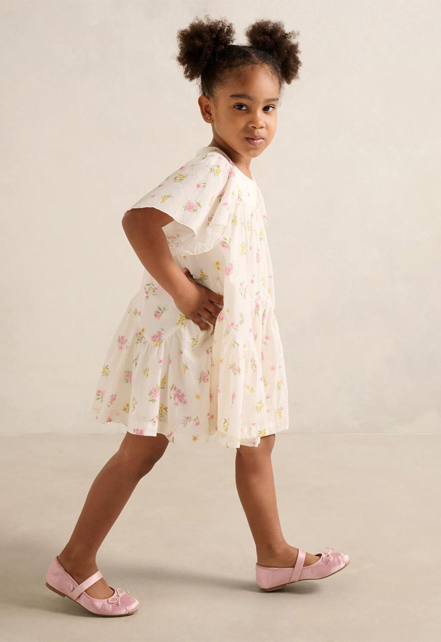 Forever New - Dove Girls Curved Panel Flutter Dress - Dove Floral