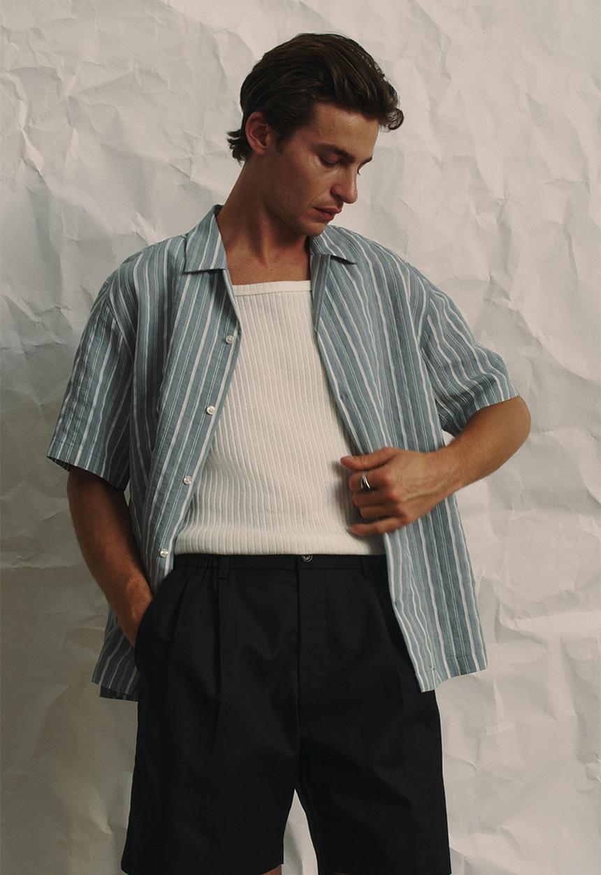 H&M - Relaxed fit linen-blend shorts - navy blue