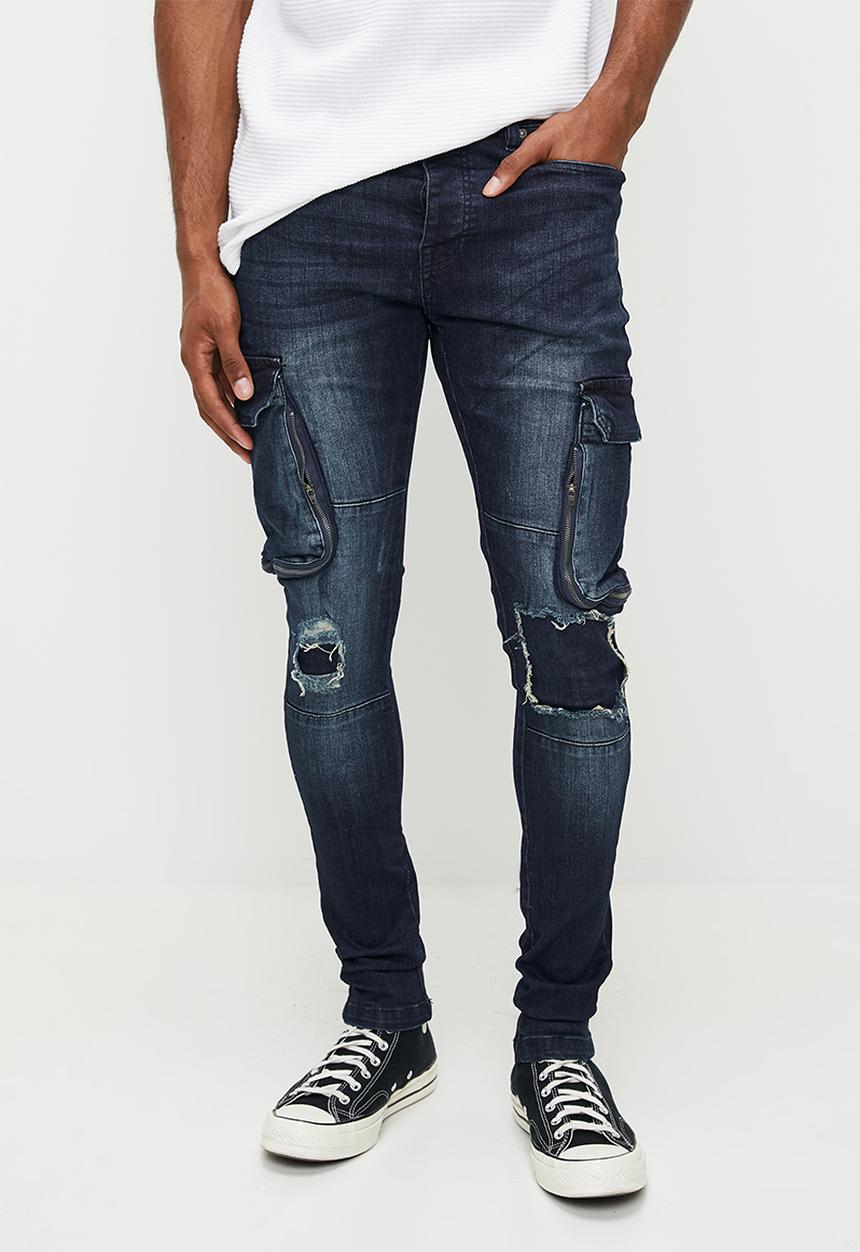 Brave Soul - Blue Denim Biker Jean - Blue Long Length