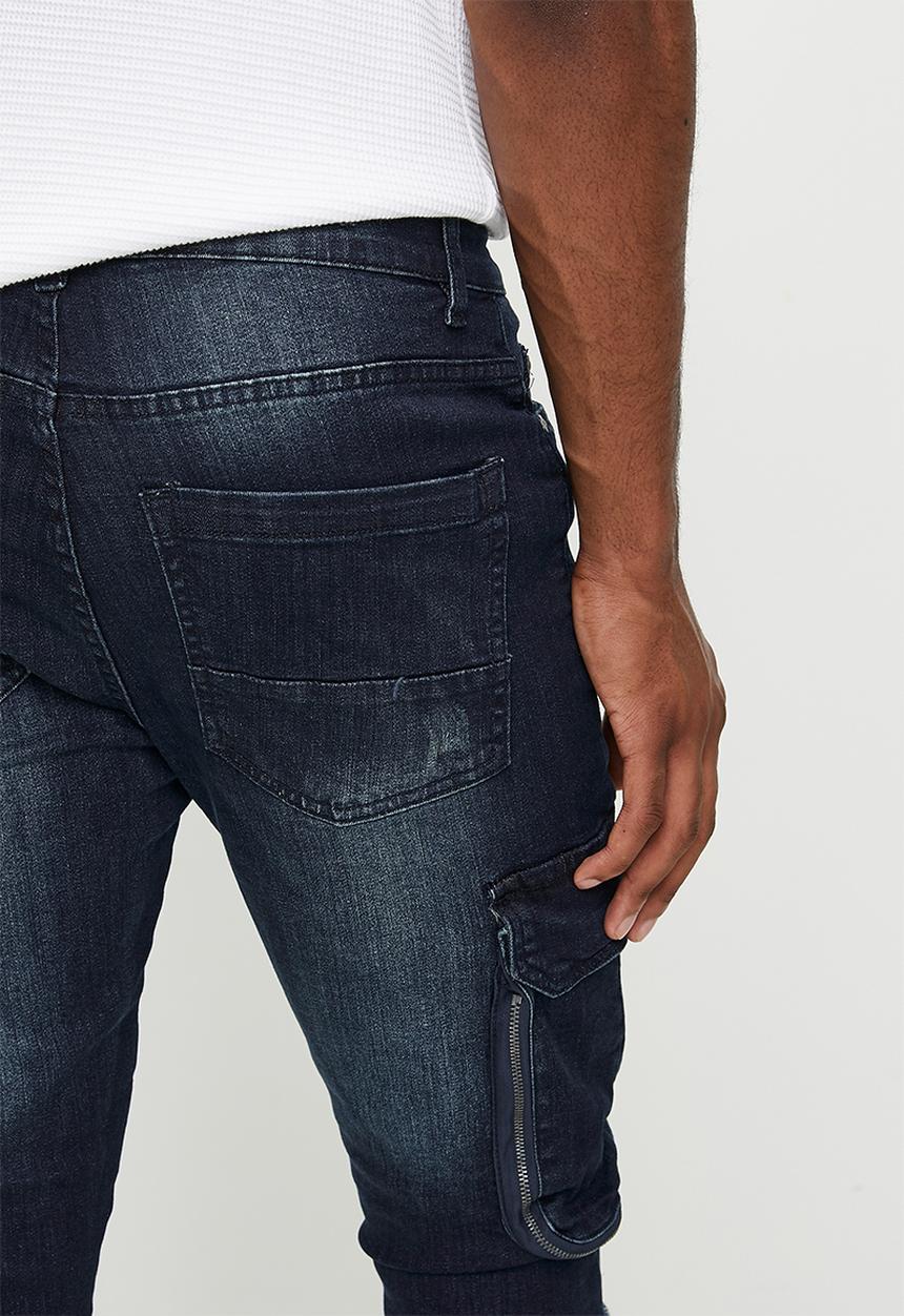 Brave Soul - Blue Denim Biker Jean - Blue Long Length