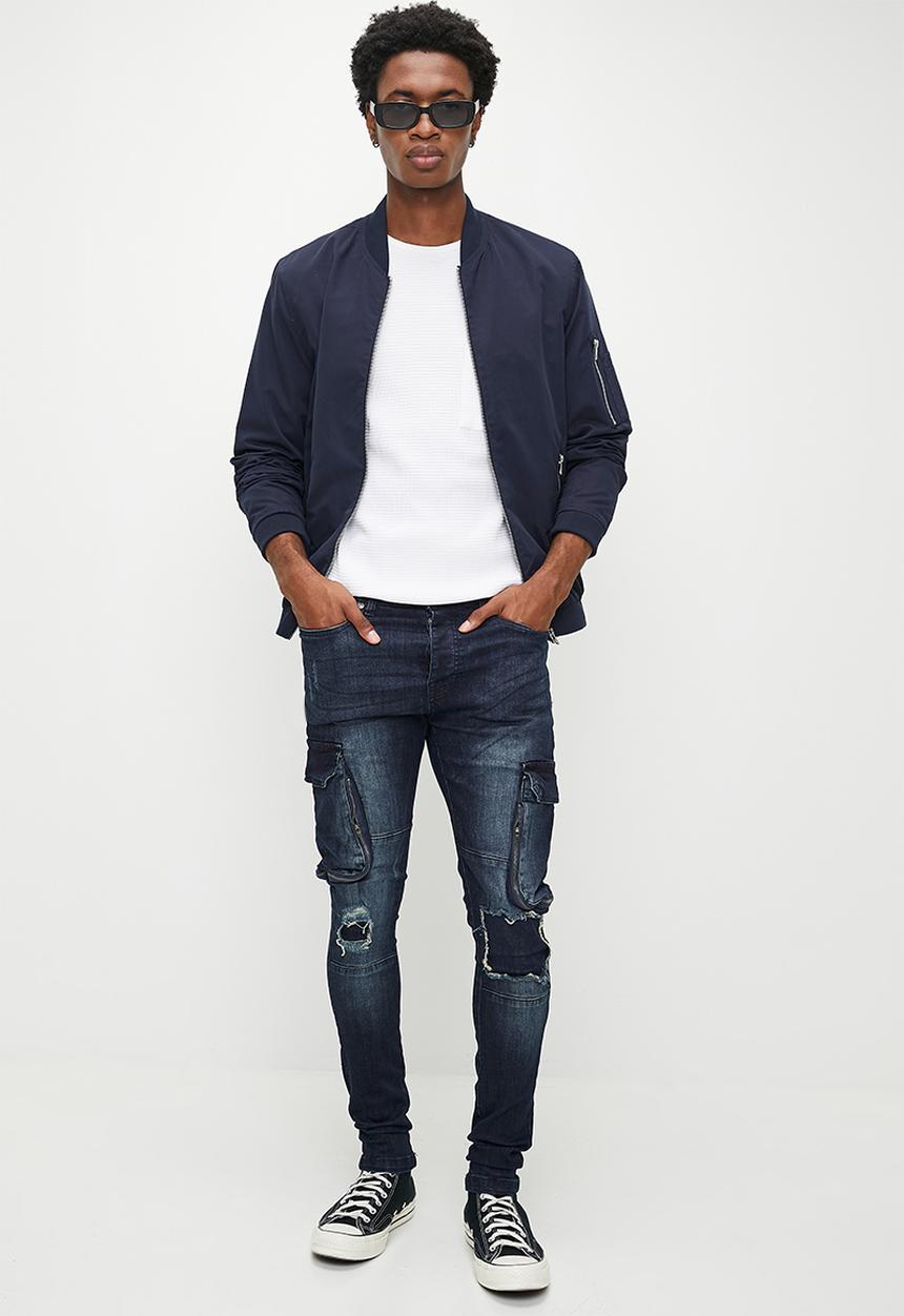 Brave Soul - Blue Denim Biker Jean - Blue Long Length