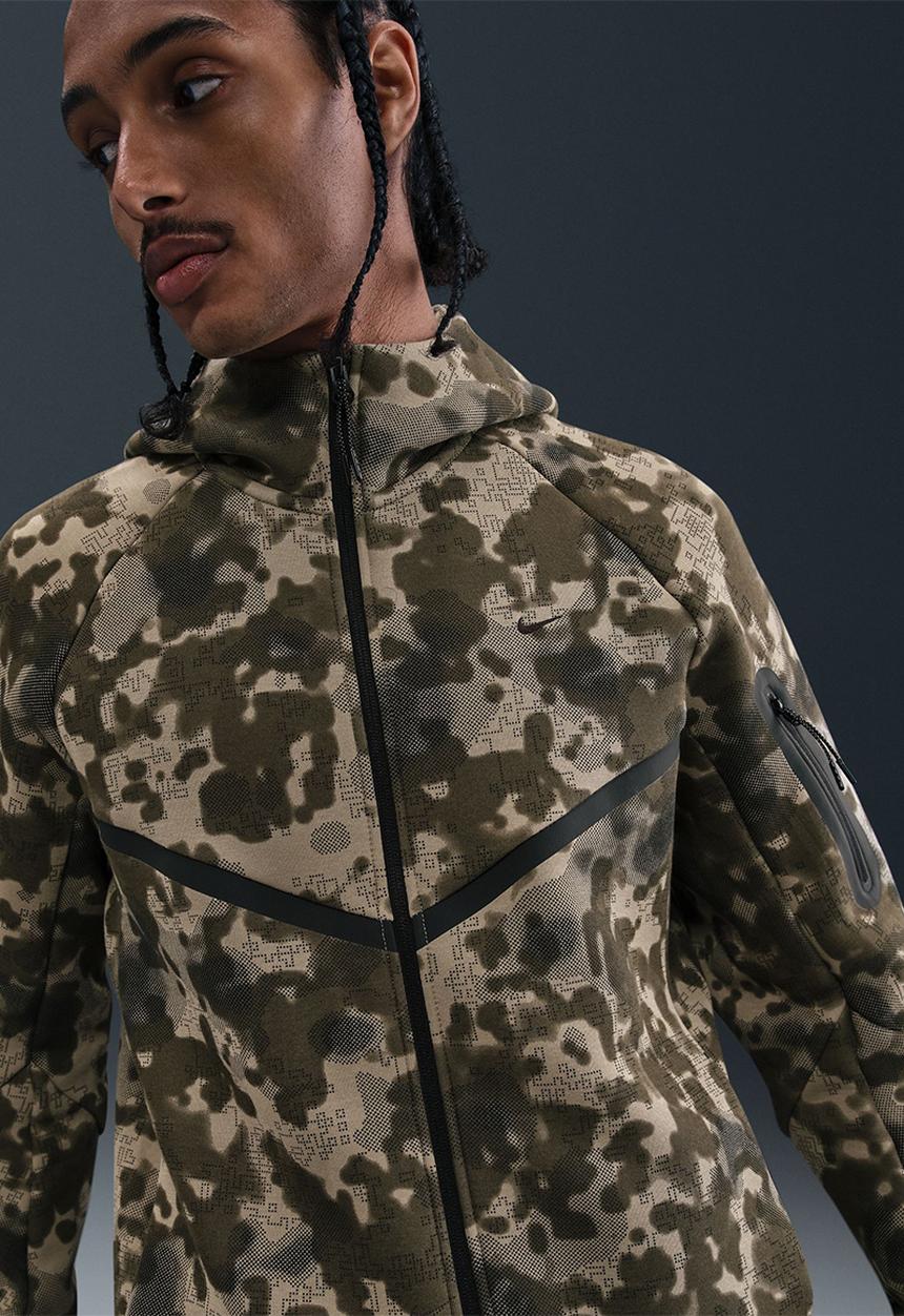 Nike - Tech Fleece Full-Zip Fleece Camo Windrunner Jacket - Neutral Olive/Blk