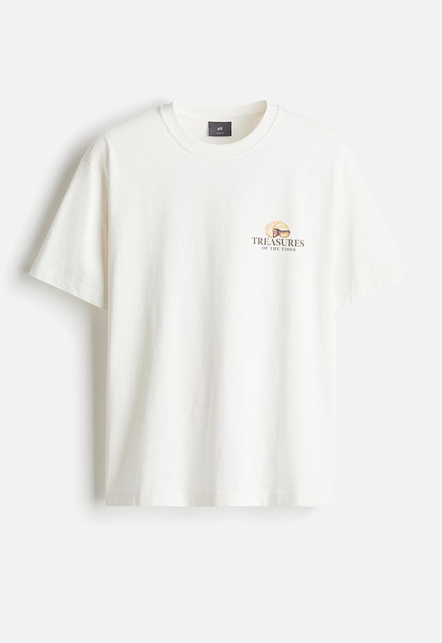 H&M - Loose fit printed t-shirt - white seashells
