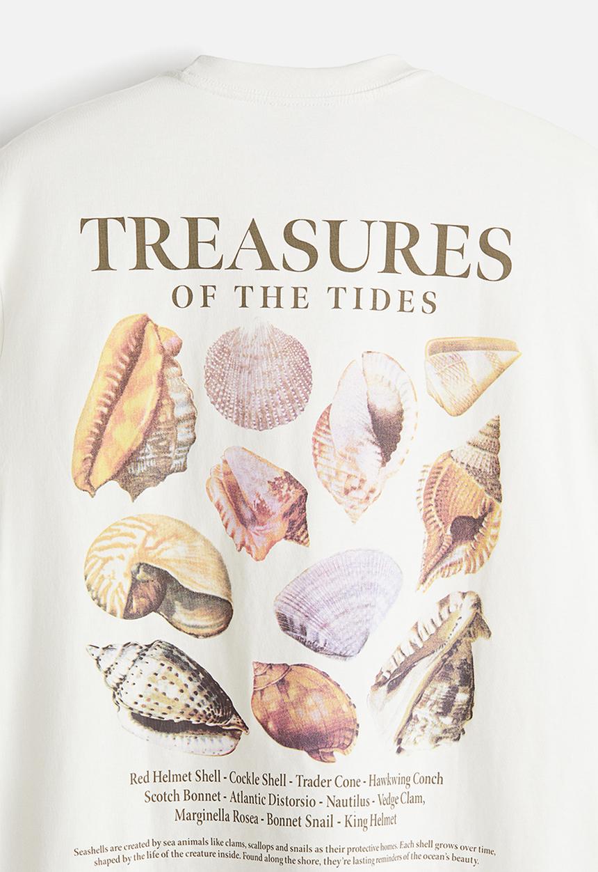 H&M - Loose fit printed t-shirt - white seashells
