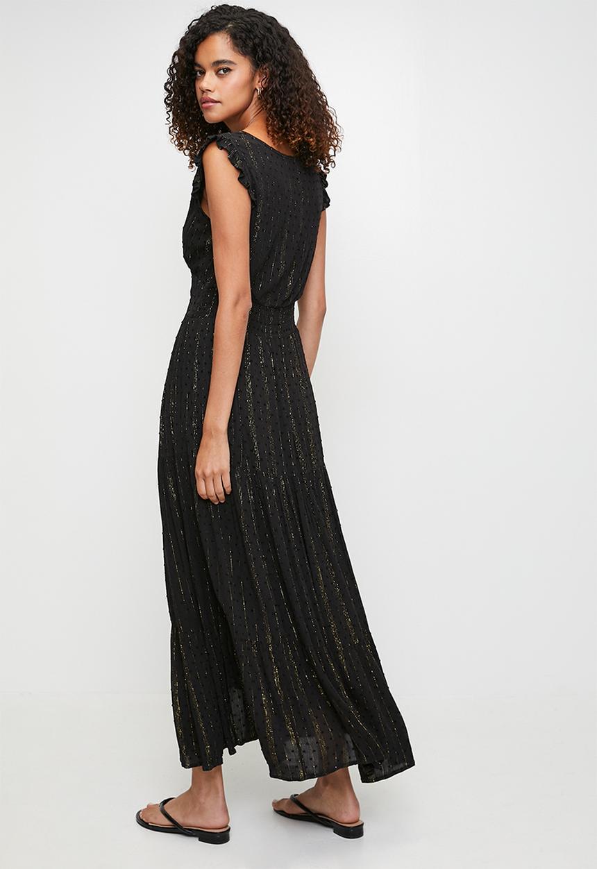 Izabel London - V-Neck Maxi A-Line Dress With Waist Inset - Black