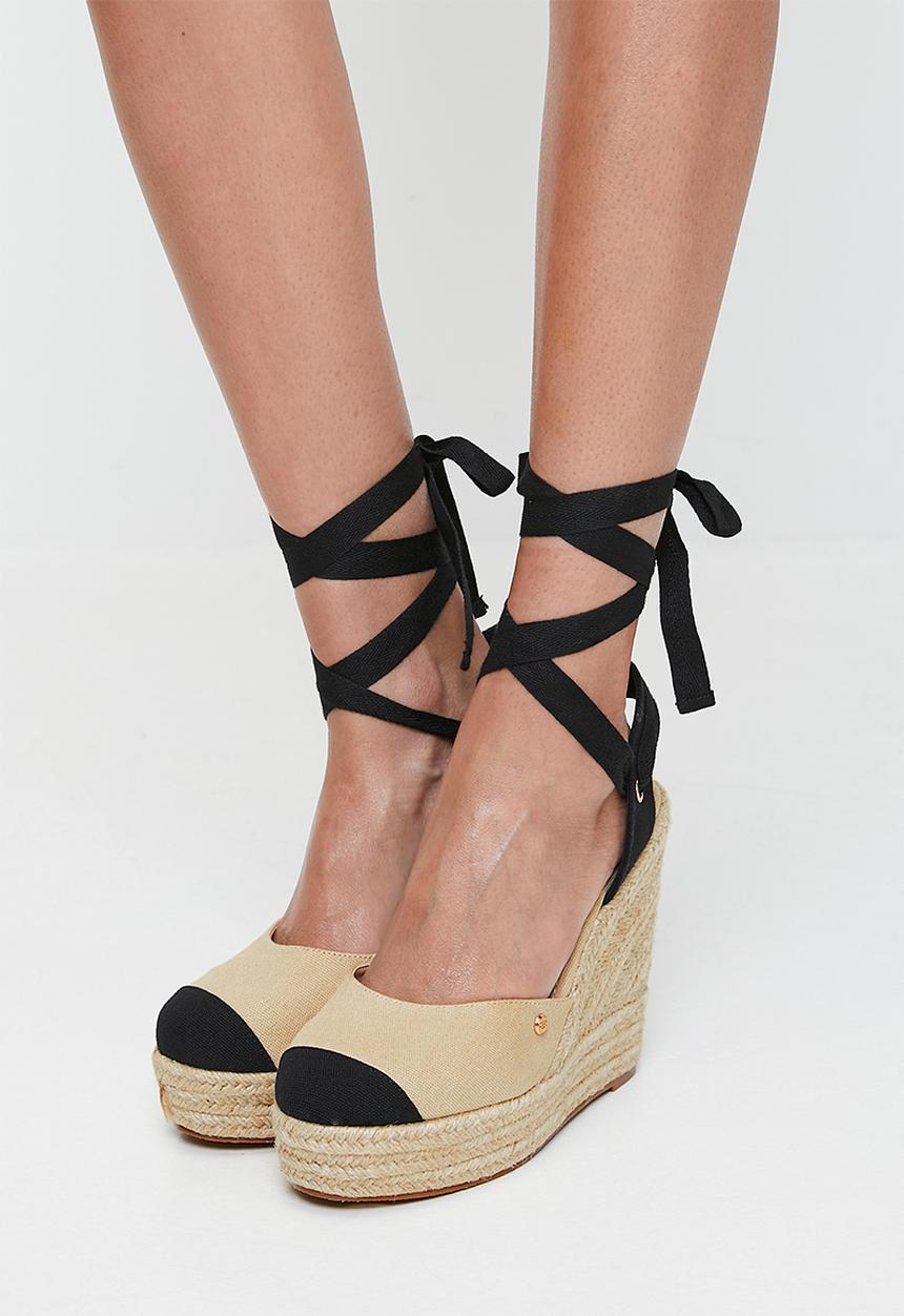 Miss Black - Moniker 11 tie up platform rope wedge - black combo