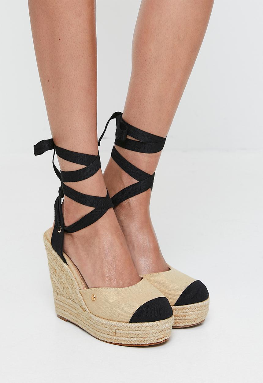 Miss Black - Moniker 11 tie up platform rope wedge - black combo