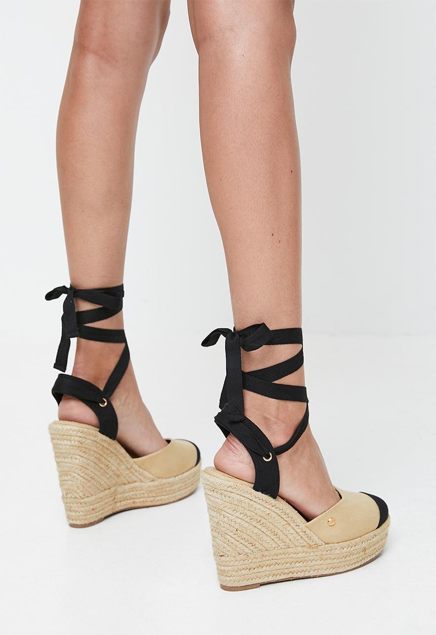 Miss Black - Moniker 11 tie up platform rope wedge - black combo