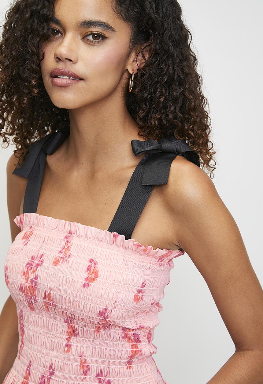 MILLA - Co-ord shirred top with straps - pink ditsy relief