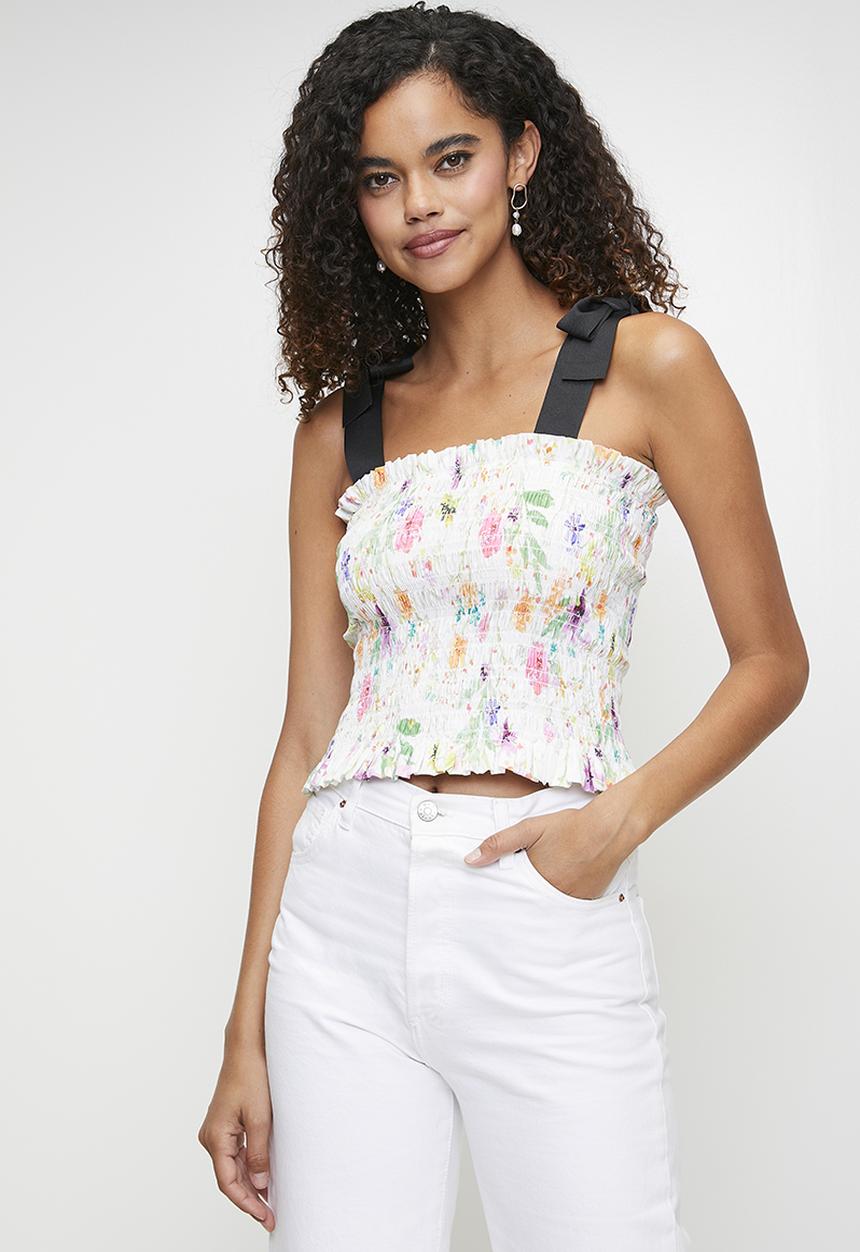 MILLA - Co-ord shirred top with straps - fresh watercolour floral