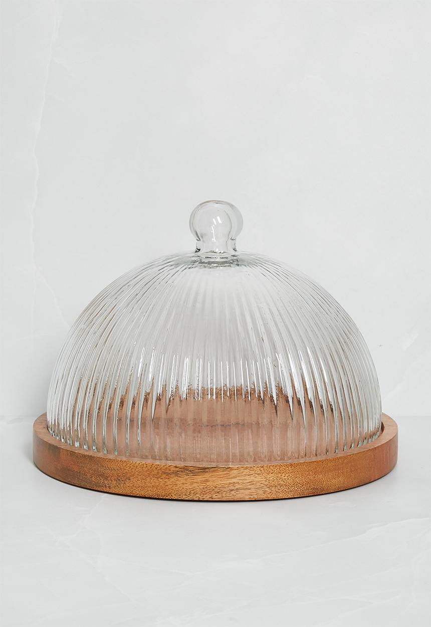 Sixth Floor - Wooden Cake Stand with Glass Dome - Natural