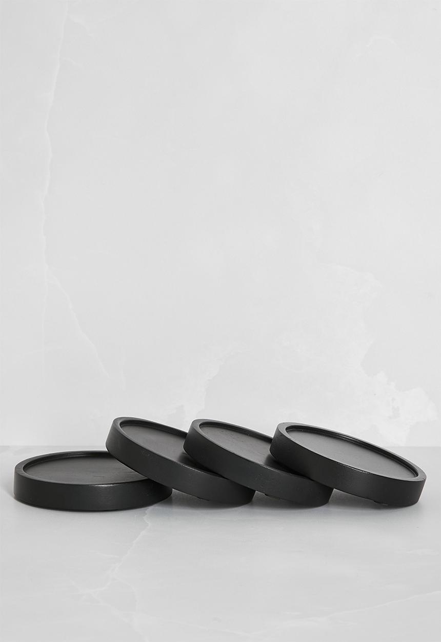 Sixth Floor - Round Wooden Coaster Set of 4 - Black