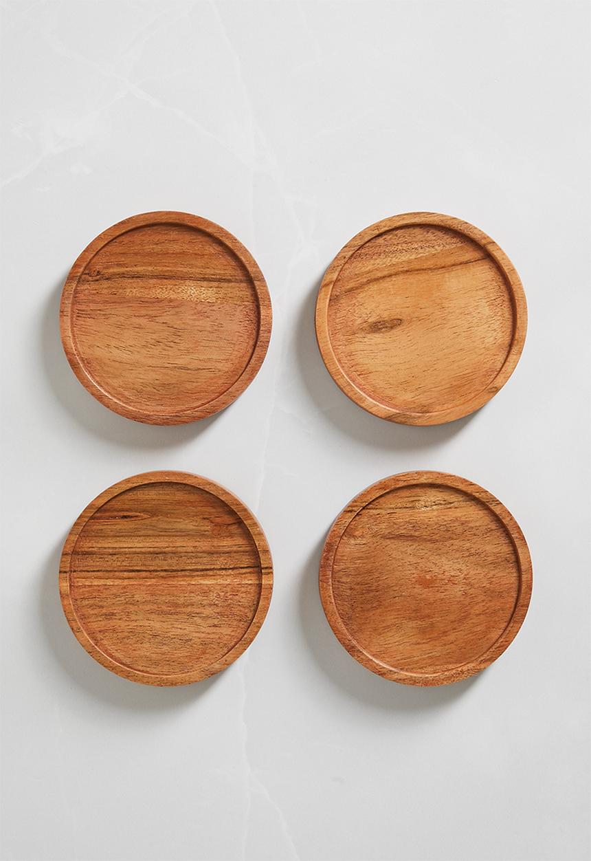 Sixth Floor - Round Wooden Coaster Set of 4 - Natural