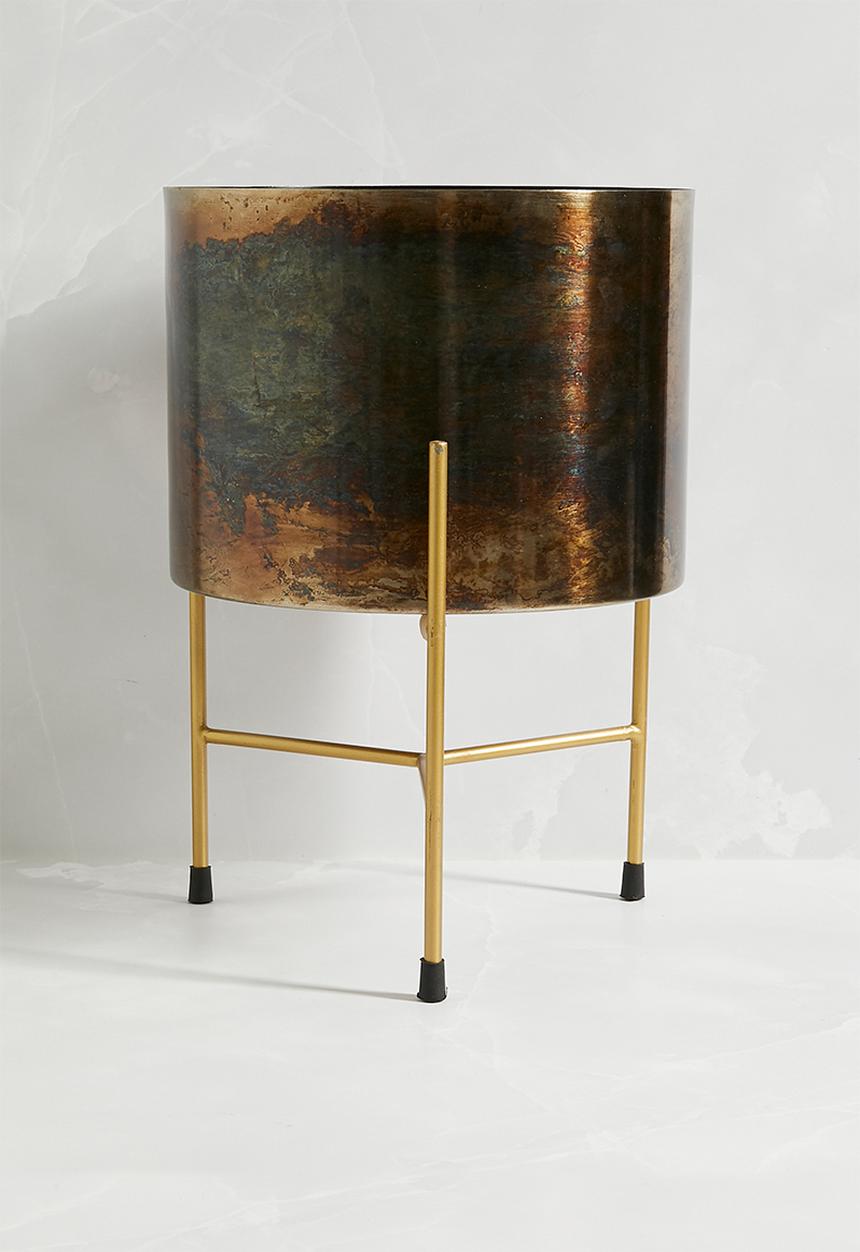 Sixth Floor - Distressed Planter on Stand - Brass