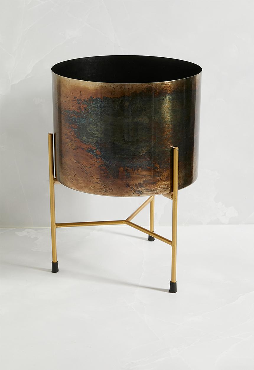 Sixth Floor - Distressed Planter on Stand - Brass