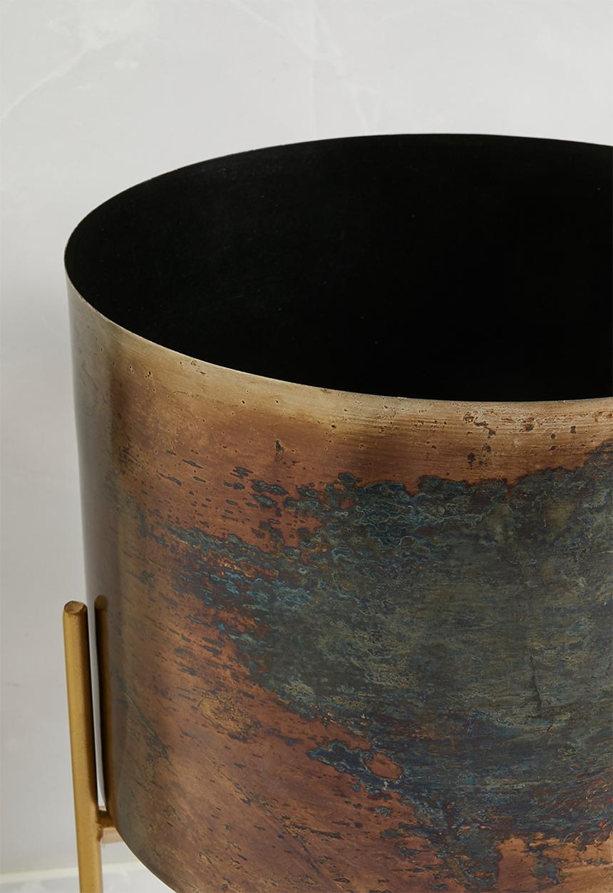 Sixth Floor - Distressed Planter on Stand - Brass