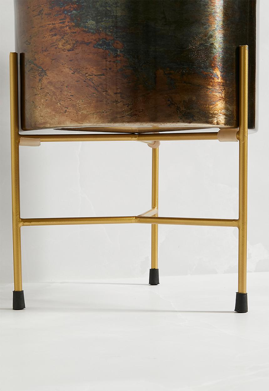 Sixth Floor - Distressed Planter on Stand - Brass