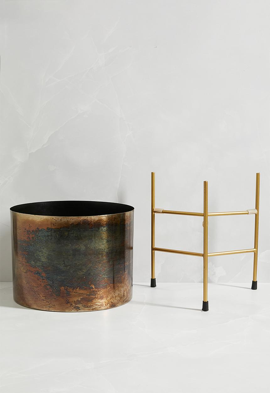 Sixth Floor - Distressed Planter on Stand - Brass