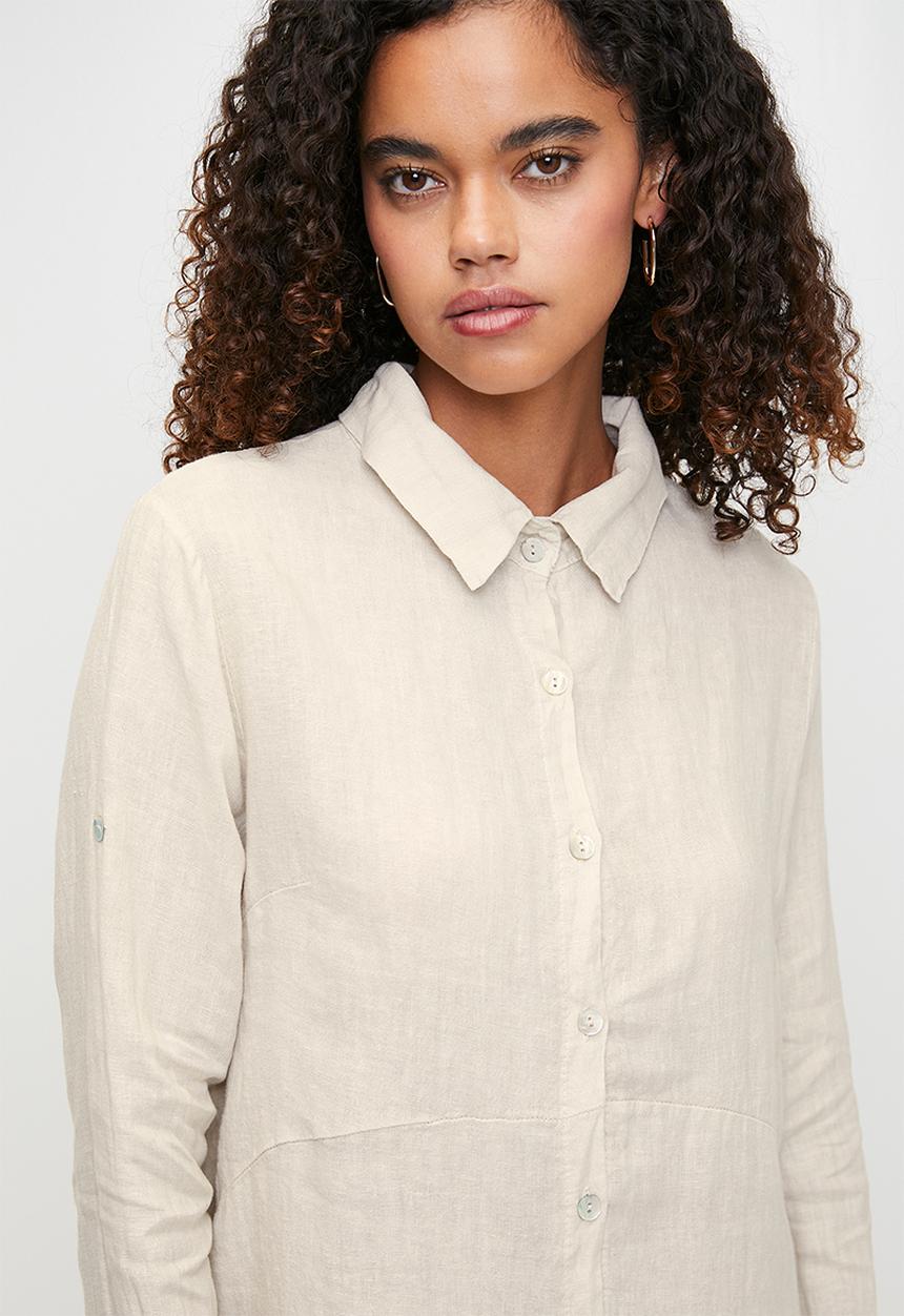Stella Morgan - Linen Midi Dress With Front Scoop - Beige