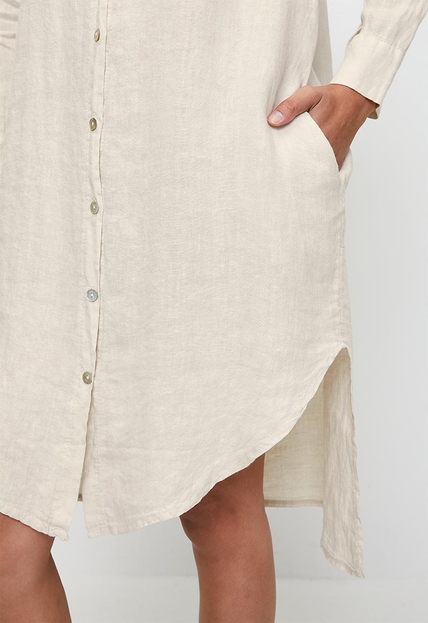 Stella Morgan - Linen Midi Dress With Front Scoop - Beige