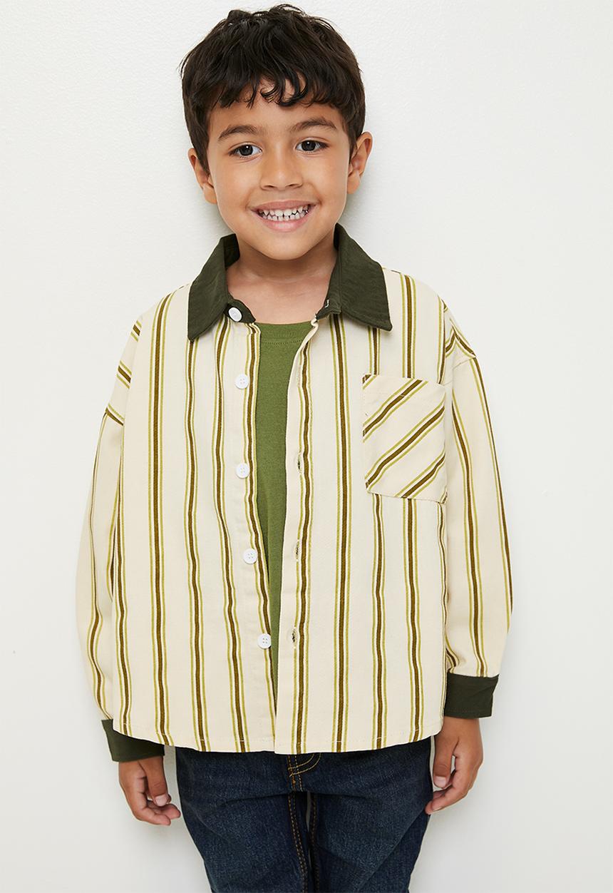 Pop Candy - Shacket with contrast collar and cuffs - green/neutral