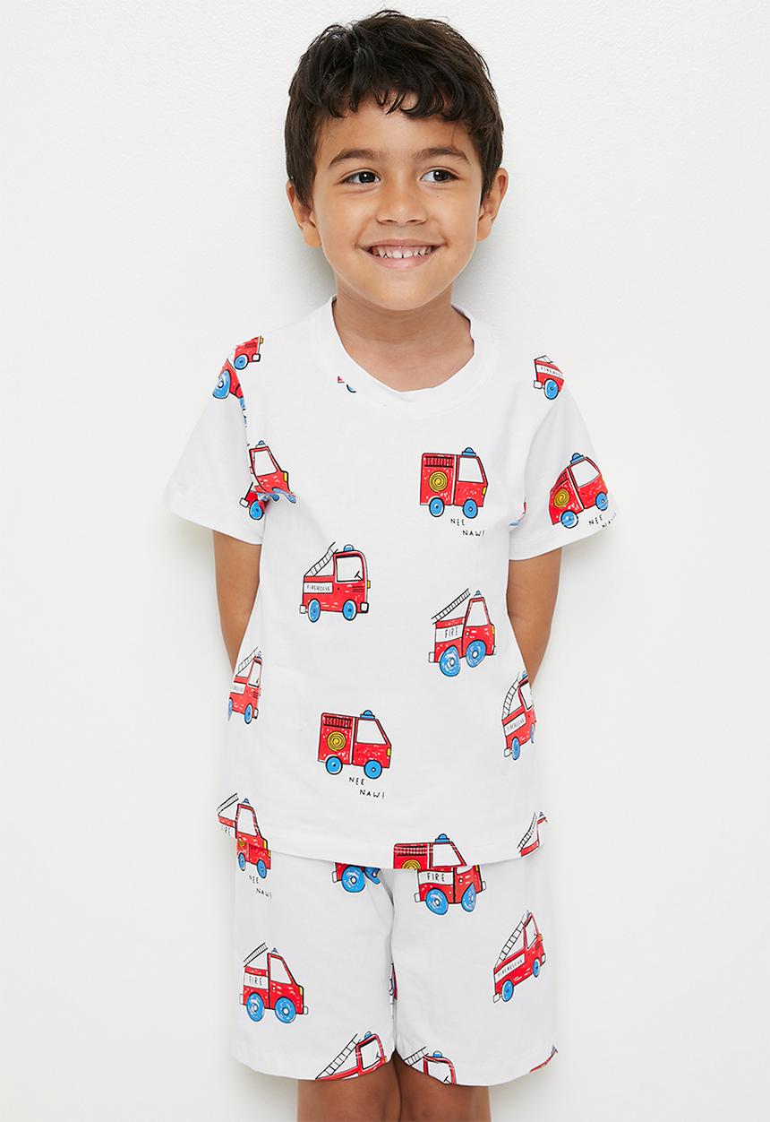 Pop Candy - Fire truck all-over print pj set - white