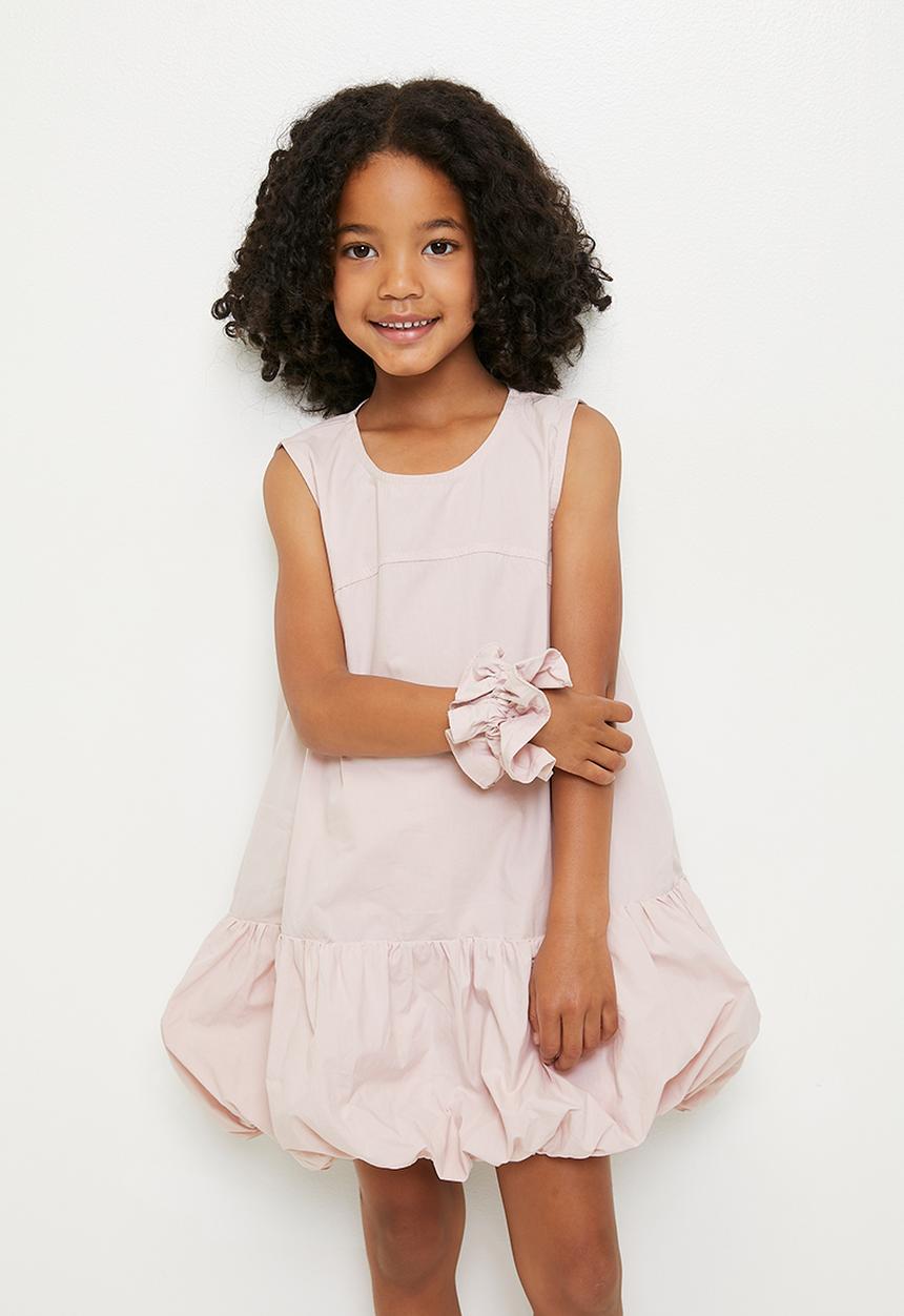 Pop Candy - Bubble hem dress with ruffle scrunchie - pale pink