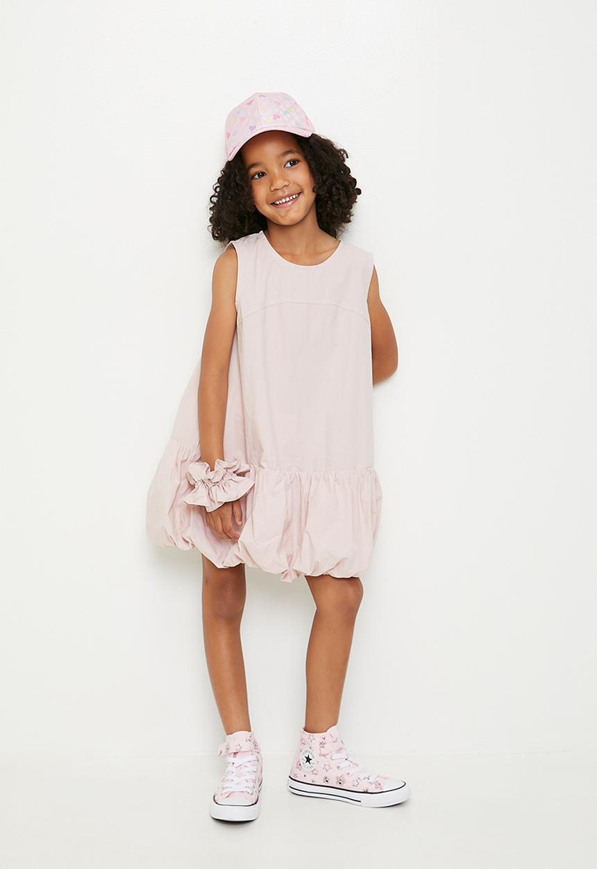 Pop Candy - Bubble hem dress with ruffle scrunchie - pale pink