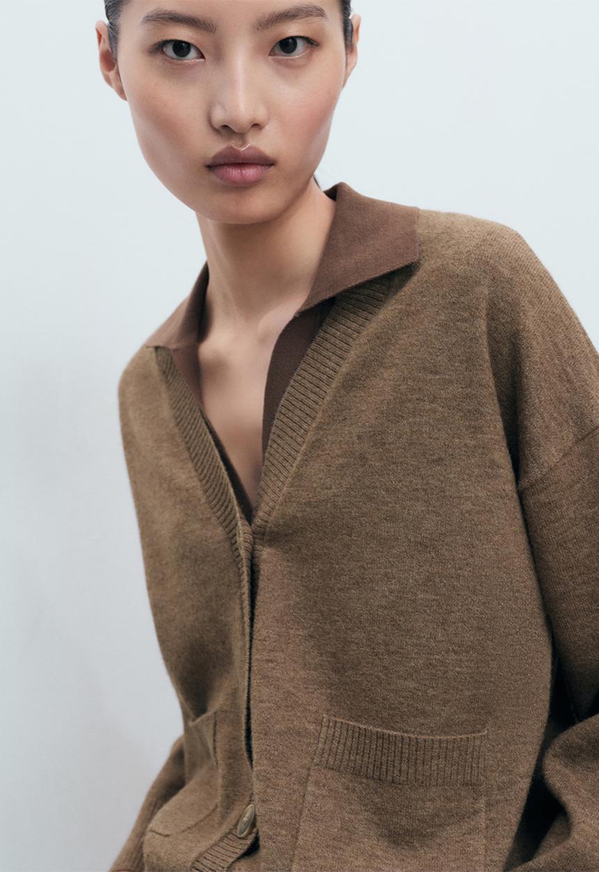 MANGO - Cardigan nekko - medium brown