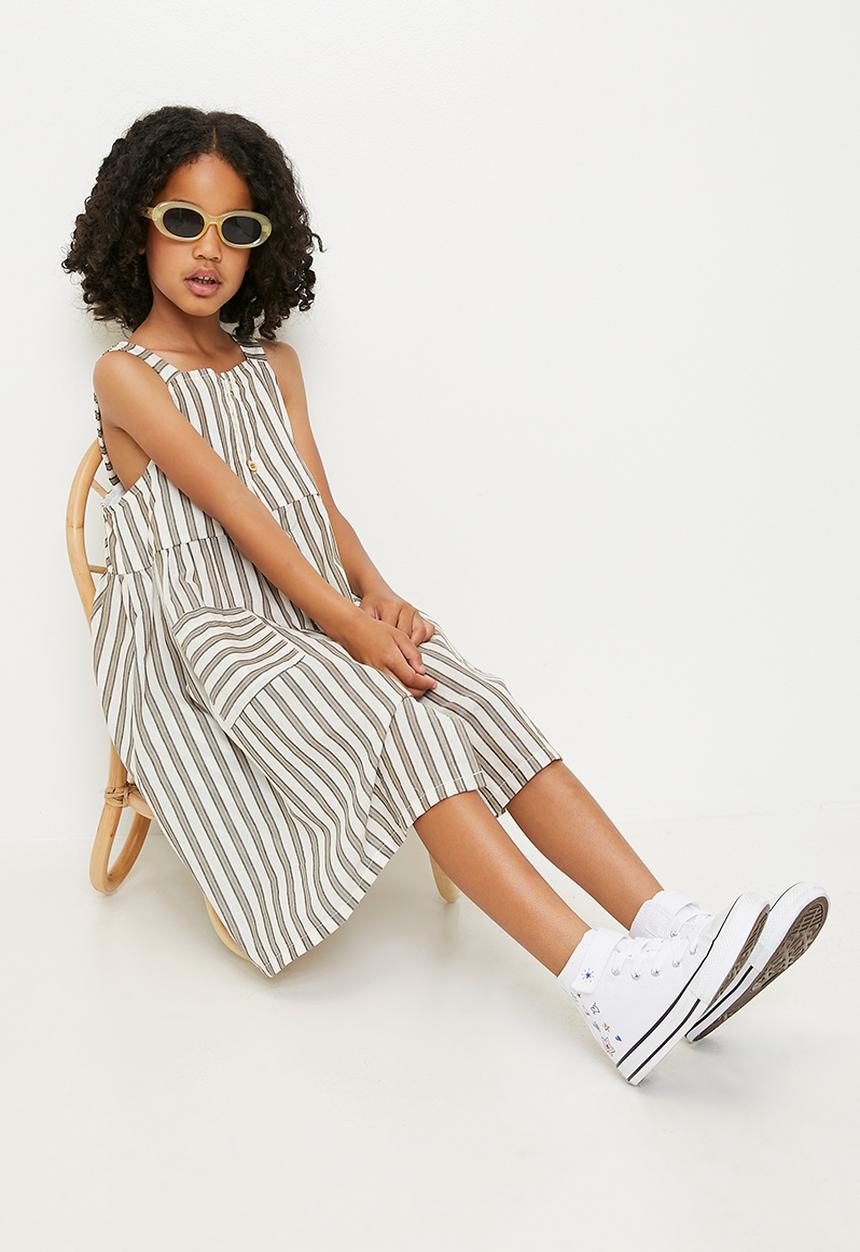 Pop Candy - Fit & flare dress with mock button closure - white/unbalanced stripe