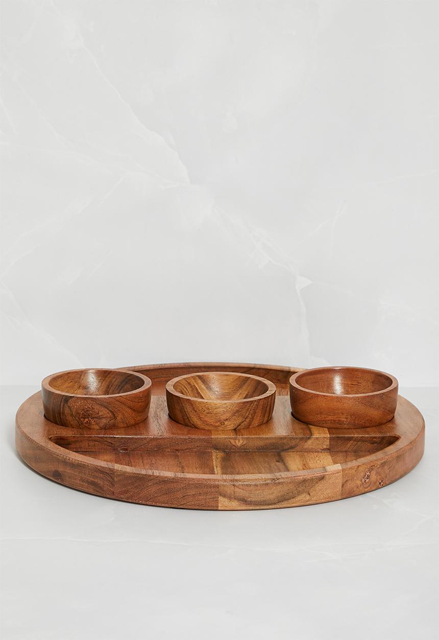 Sixth Floor - Wooden Platter with 3 Tapas Bowls - Natural