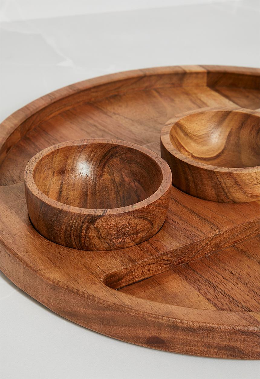 Sixth Floor - Wooden Platter with 3 Tapas Bowls - Natural