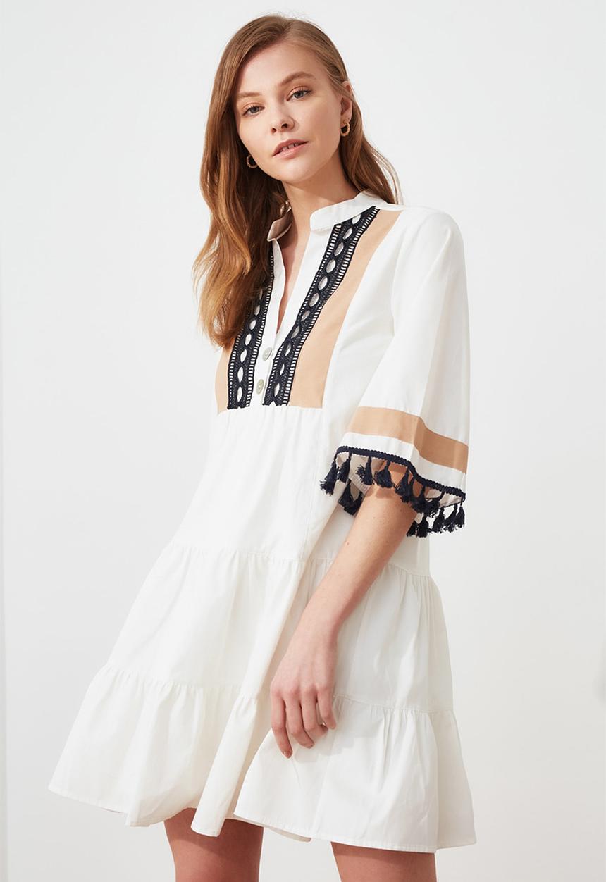 Trendyol - Mini Aline Woven Open Neck Dress - White