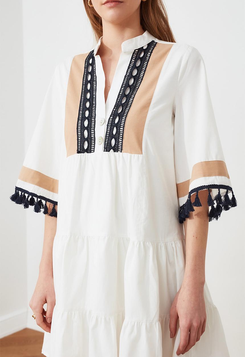 Trendyol - Mini Aline Woven Open Neck Dress - White