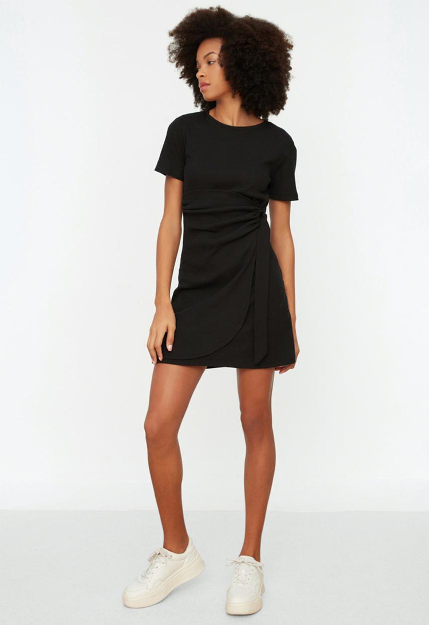 Trendyol - Mini Straight Cut Knitwear Dress - Black