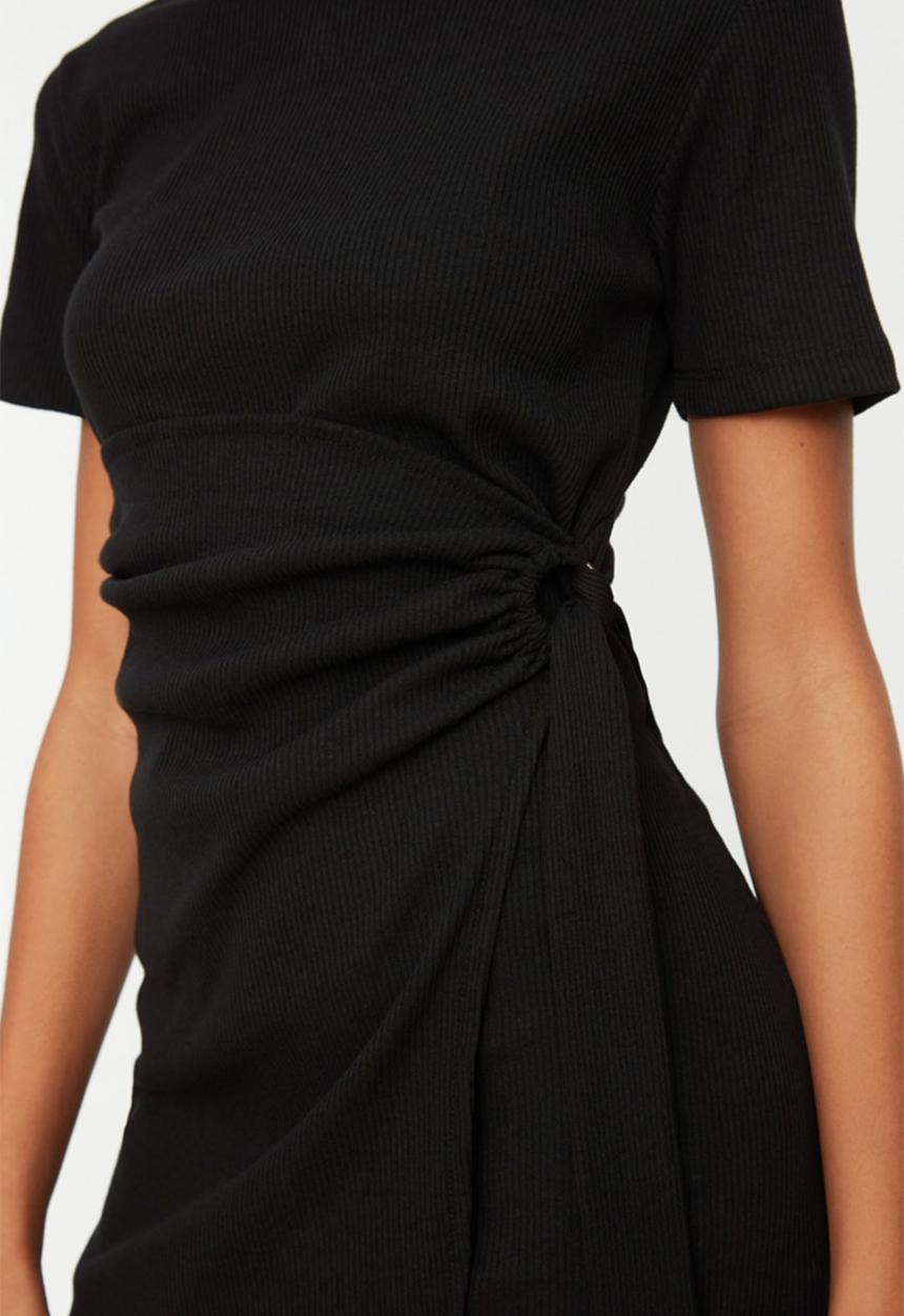 Trendyol - Mini Straight Cut Knitwear Dress - Black