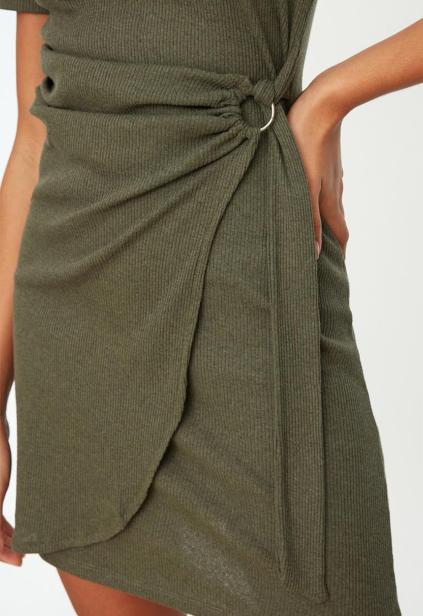 Trendyol - Mini Straight Cut Knitwear Dress - Khaki