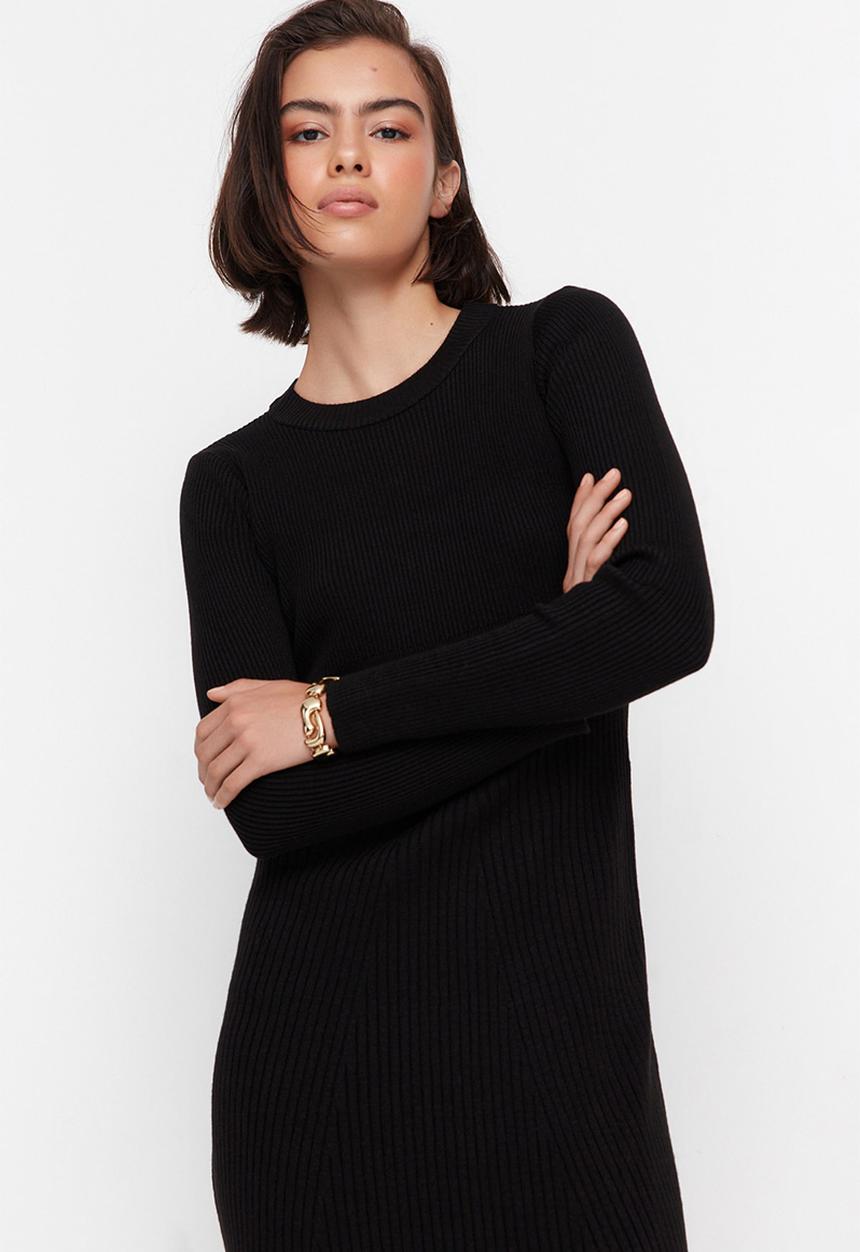 Trendyol - Midi Knit Dress - Black