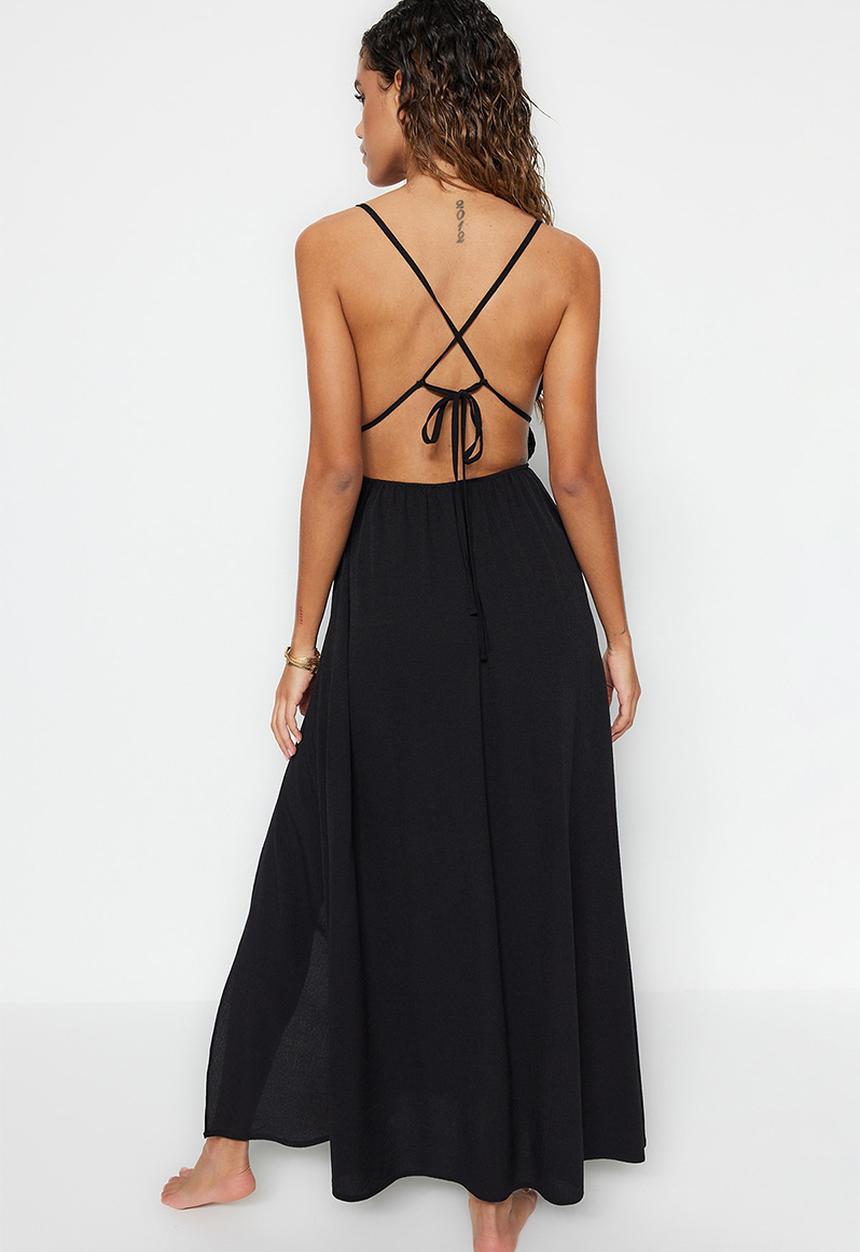 Trendyol - Maxi Deep V Woven Dress - Black