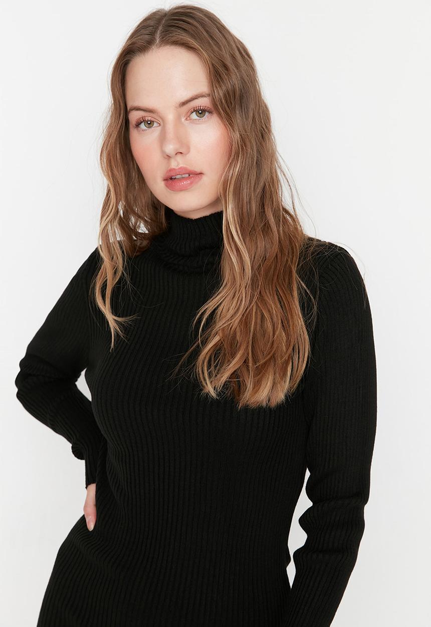 Trendyol - Mini Knit bodycon High Neck Dress - Black