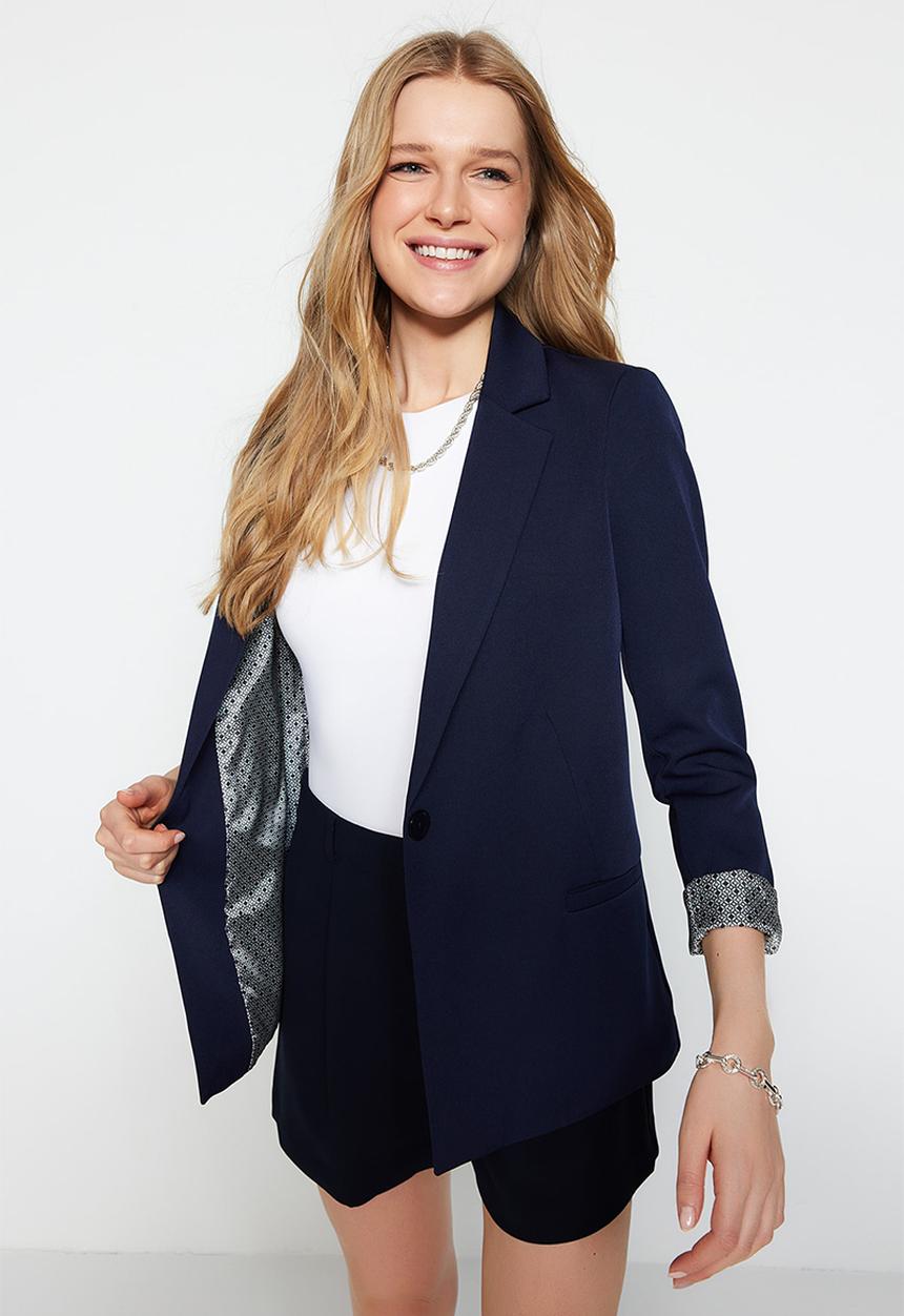 Trendyol - Regular Woven Blazer Jacket with Lining Details - Navy Blue