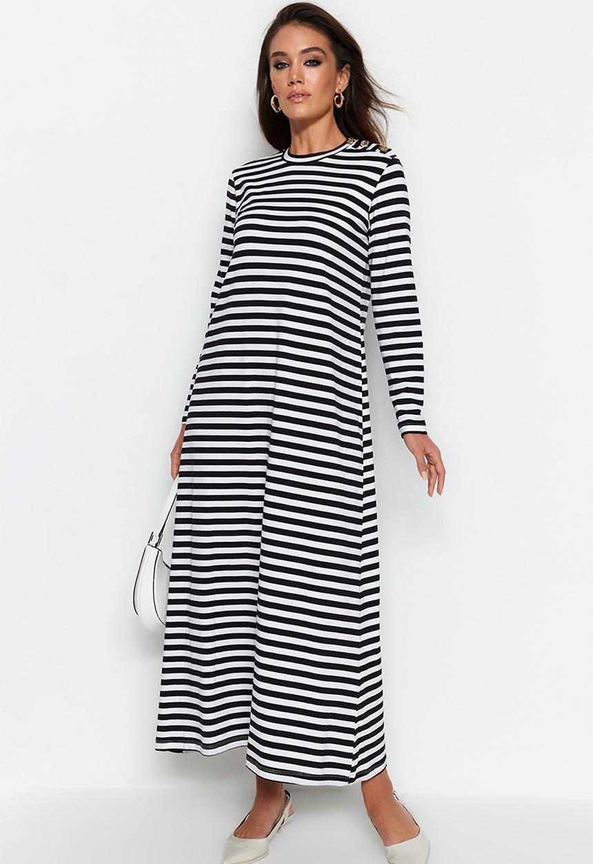 Trendyol - Maxi Striped Knit Dress - Black