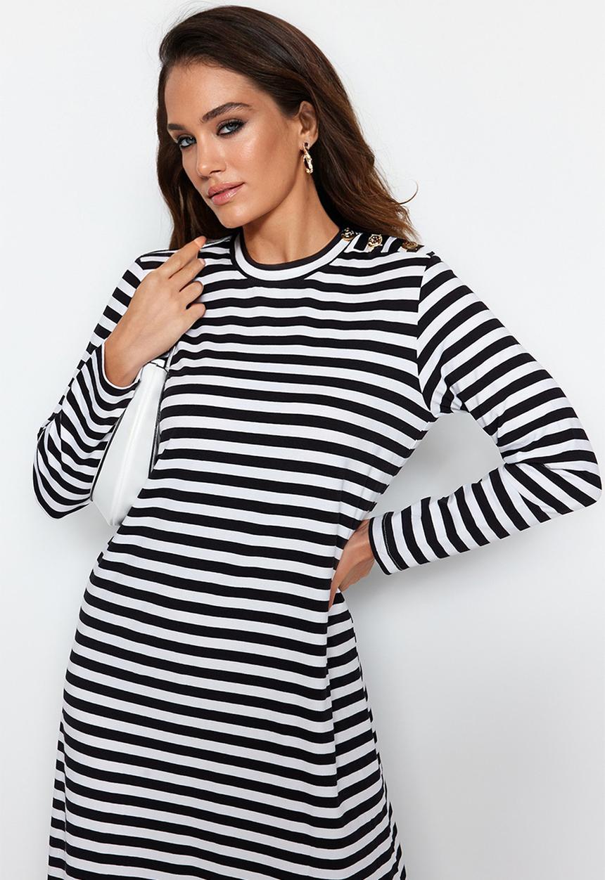 Trendyol - Maxi Striped Knit Dress - Black