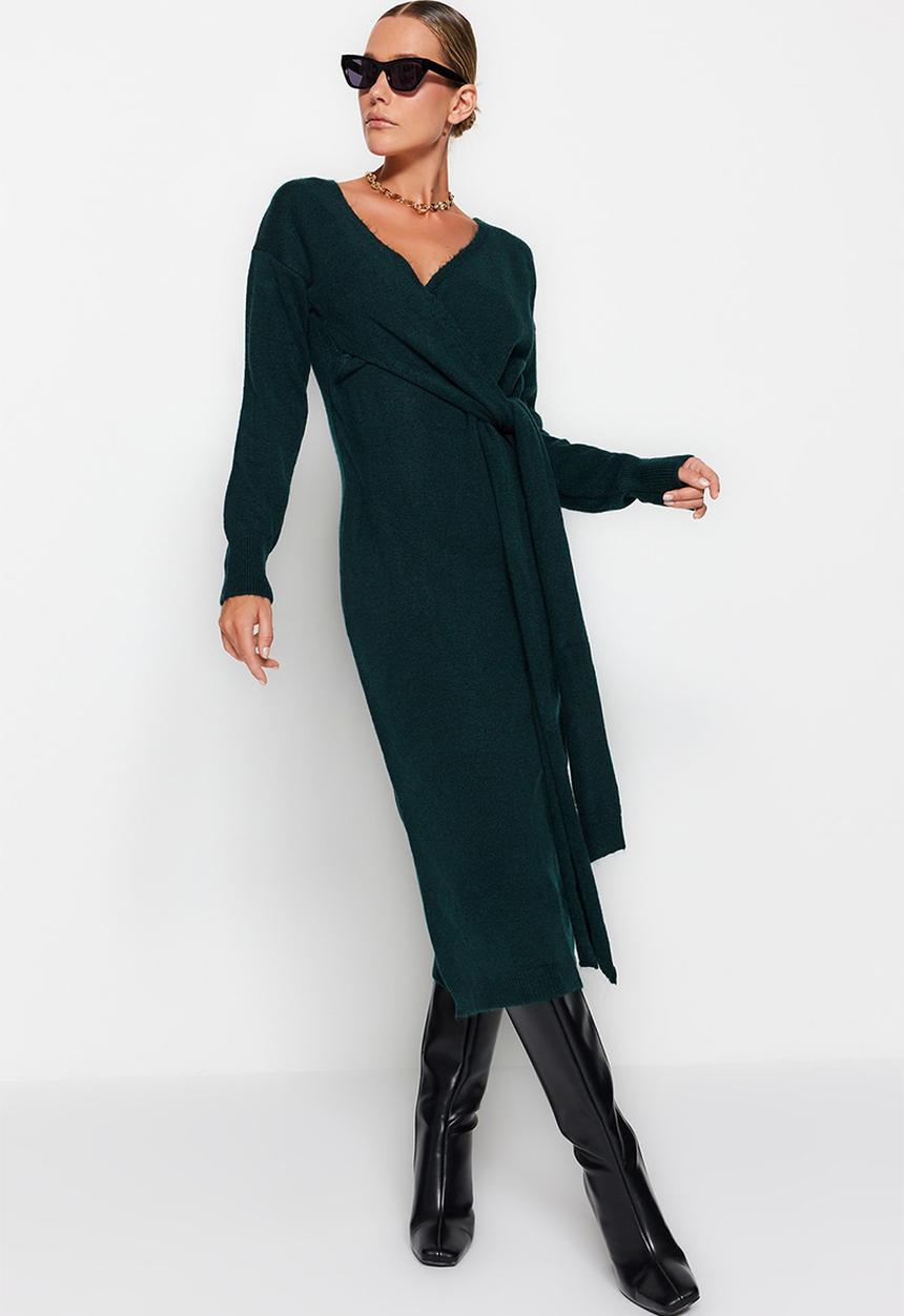 Trendyol - Midi Knit Relaxed Dress - Emerald Green