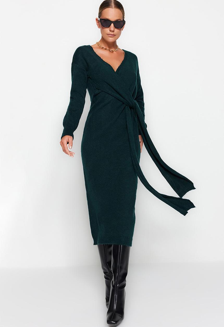 Trendyol - Midi Knit Relaxed Dress - Emerald Green