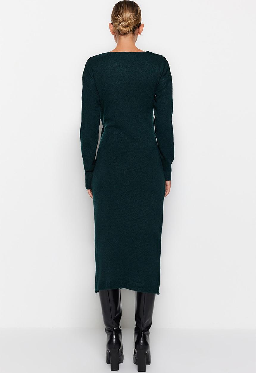 Trendyol - Midi Knit Relaxed Dress - Emerald Green