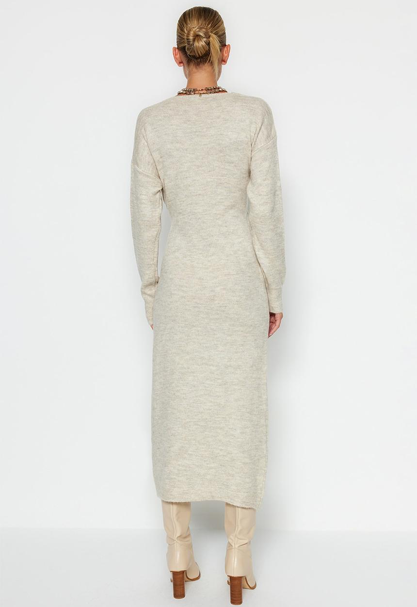Trendyol - Midi Knit Relaxed Dress - Stone